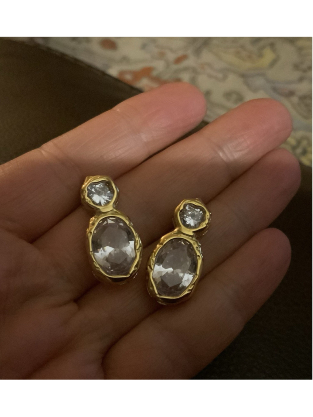 Molten Crystal Gold Earrings Hammered Boho Statement Clear Stud Julie Vos VTG CZ - Picture 5 of 7